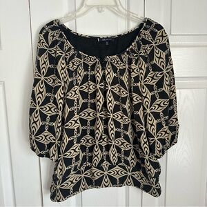 Anne Klein Blouse Womens Petite Small Silk Geometric Boho Peasant Top